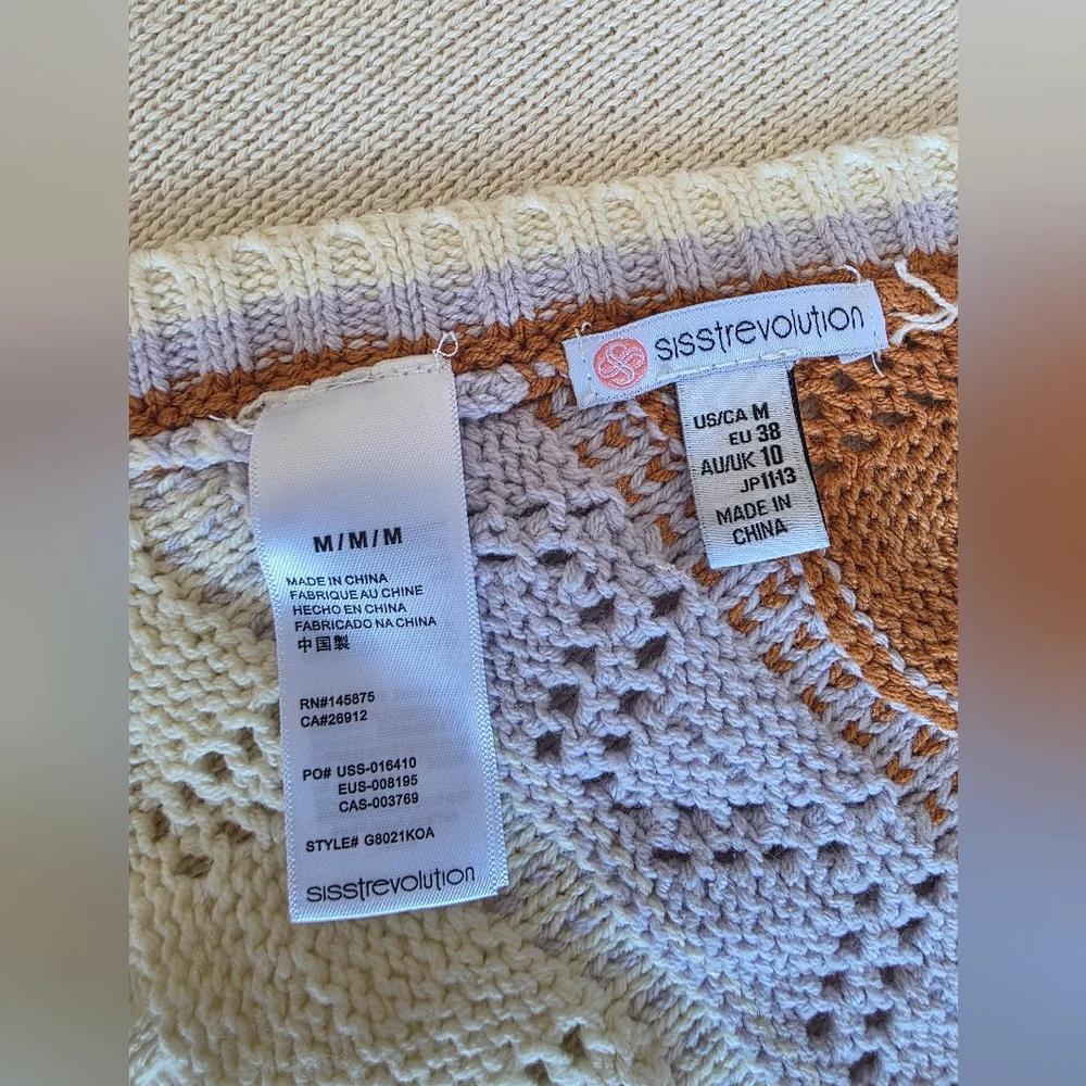 Sisstrevolution knit Back Tie Striped Pointelle Crochet Halter Crop Top S M NEW - Picture 4 of 8